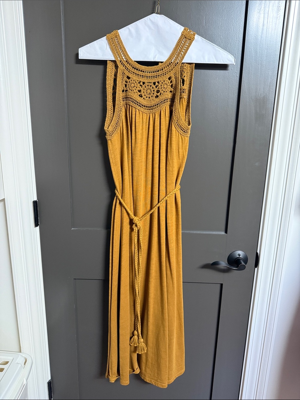 Boden Mustard Crochet Yoke Maxi Dress